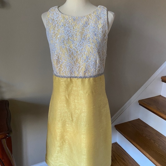 Anthropologie Vintage Erin Featherstone  Satin Lace Yellow Shift Dress 6 - Picture 2 of 9